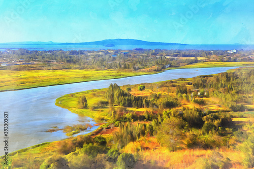 Blue Nile viewed colorful painting looks like picture