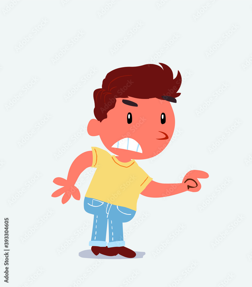 cartoon character of little boy on jeans pointing something aggressively cartoon character of little boy on jeans pointing something aggressively