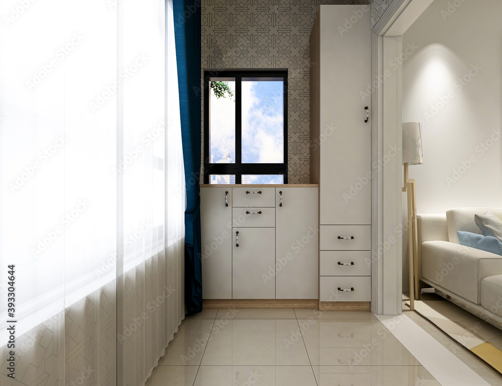 spacious and bright urban residential enclosed balcony design, green plants and household appliances look casual and comfortable spacious and bright urban residential enclosed balcony design, green plants and household appliances look casual and comfortable