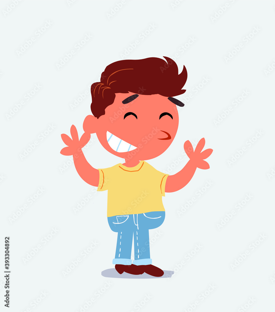 Very pleased cartoon character of little boy on jeans Very pleased cartoon character of little boy on jeans