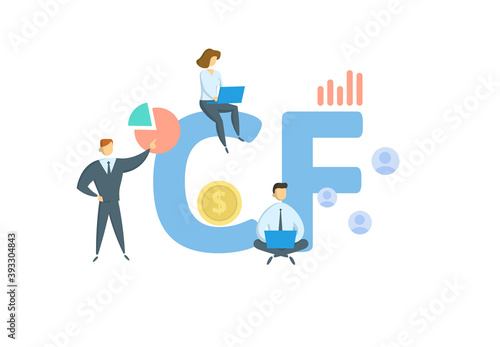 CF, Cash Flow. Concept with keywords, people and icons. Flat vector illustration. Isolated on white background.