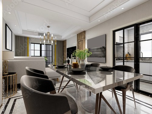 Wallpaper Mural spacious dining room design next to the modern kitchen, with a beautiful dining table and greenery Torontodigital.ca