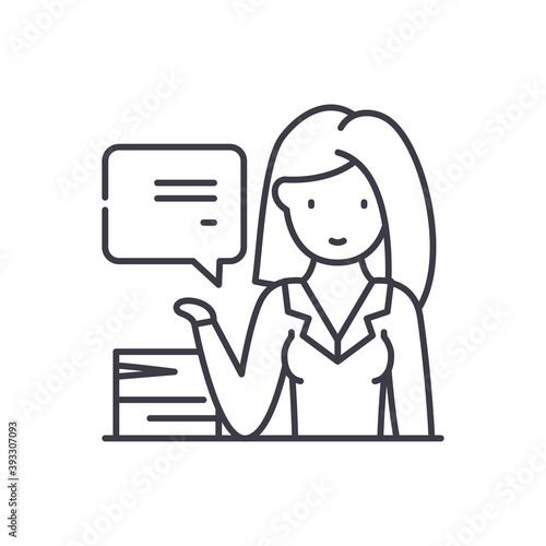 Consultant woman icon, linear isolated illustration, thin line vector, web design sign, outline concept symbol with editable stroke on white background.