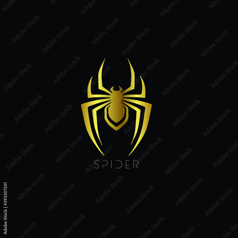 Naklejka premium Creative Professional Trendy and Minimal Spider Logo Design in Black, Gold and White Color, Logo in Editable Vector Format