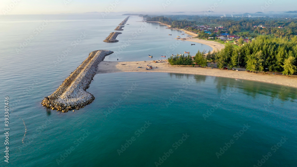 Fototapeta premium Aerial drone bird's eye view photo from famous beach of Bo-it beach of Songkhla southern Thailand on nice day background. 