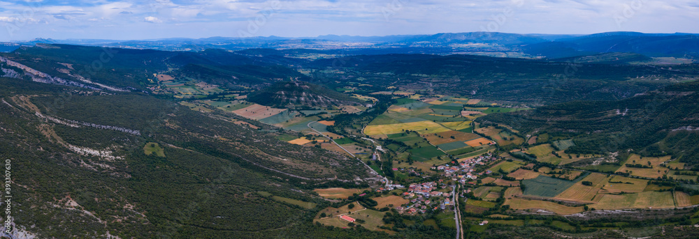 Aerial view, Landscape, Cornejo, Merindad de Sotoscueva, Burgos, Castilla y Leon, Spain, Europe