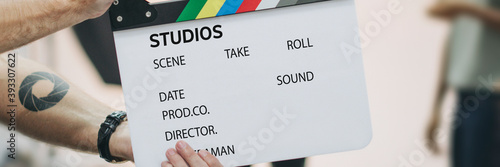 Movie clapboard mockup website banner template