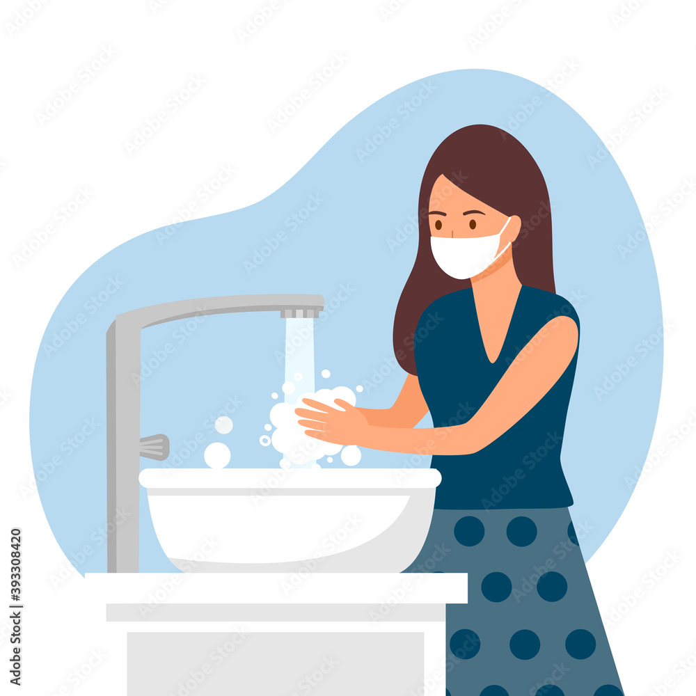 Vetor de A woman washing her hands in the sink concept vector ...