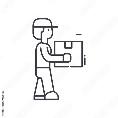 Courier door pickup icon, linear isolated illustration, thin line vector, web design sign, outline concept symbol with editable stroke on white background.