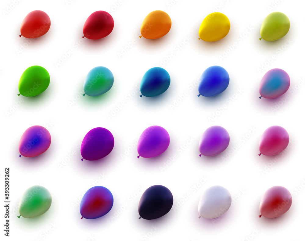 Set of multicolored gradient balloons on white background.