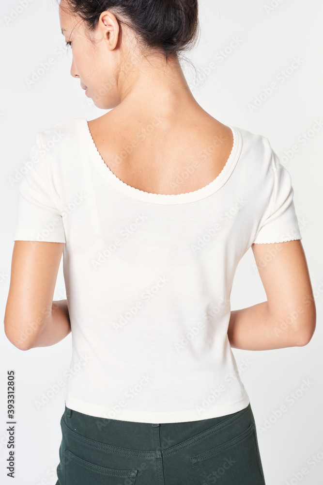 Woman in a white t-shirt mockup Woman in a white t-shirt mockup