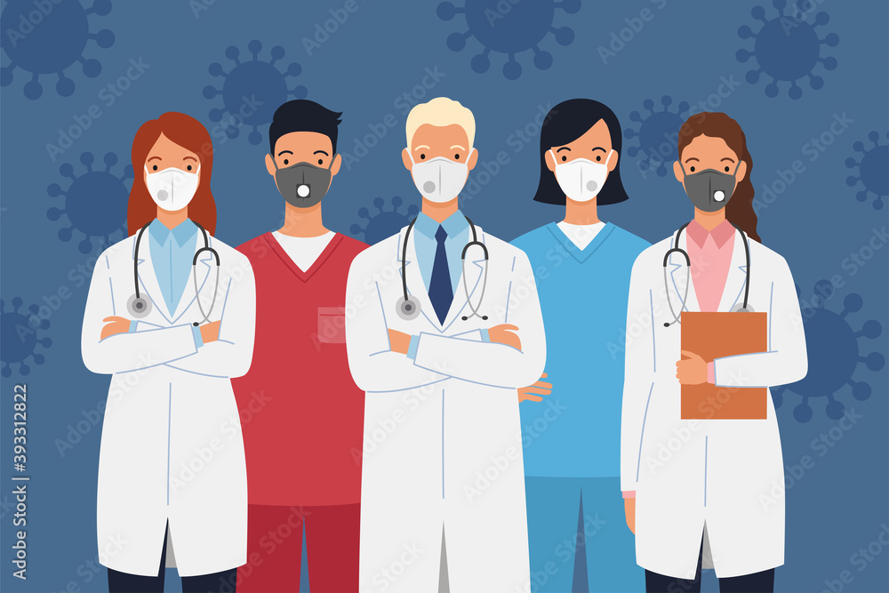 Medical staff of doctors and nurses wearing protective medical masks Medical staff of doctors and nurses wearing protective medical masks