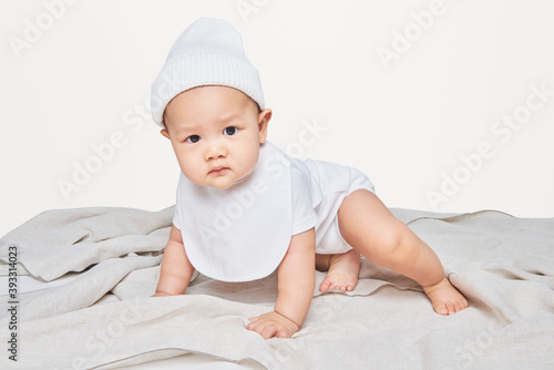 Baby crawling in a studio shoot