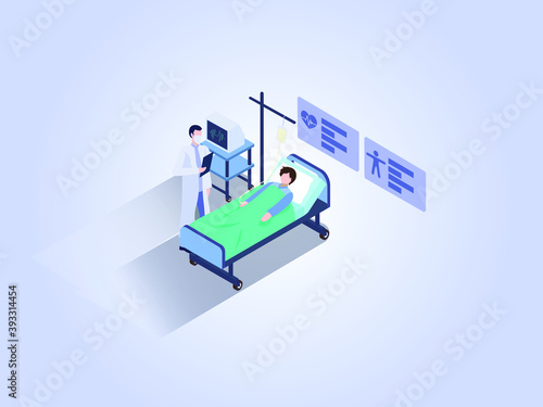 Doctor treating patient isometric flat 3d vector concept