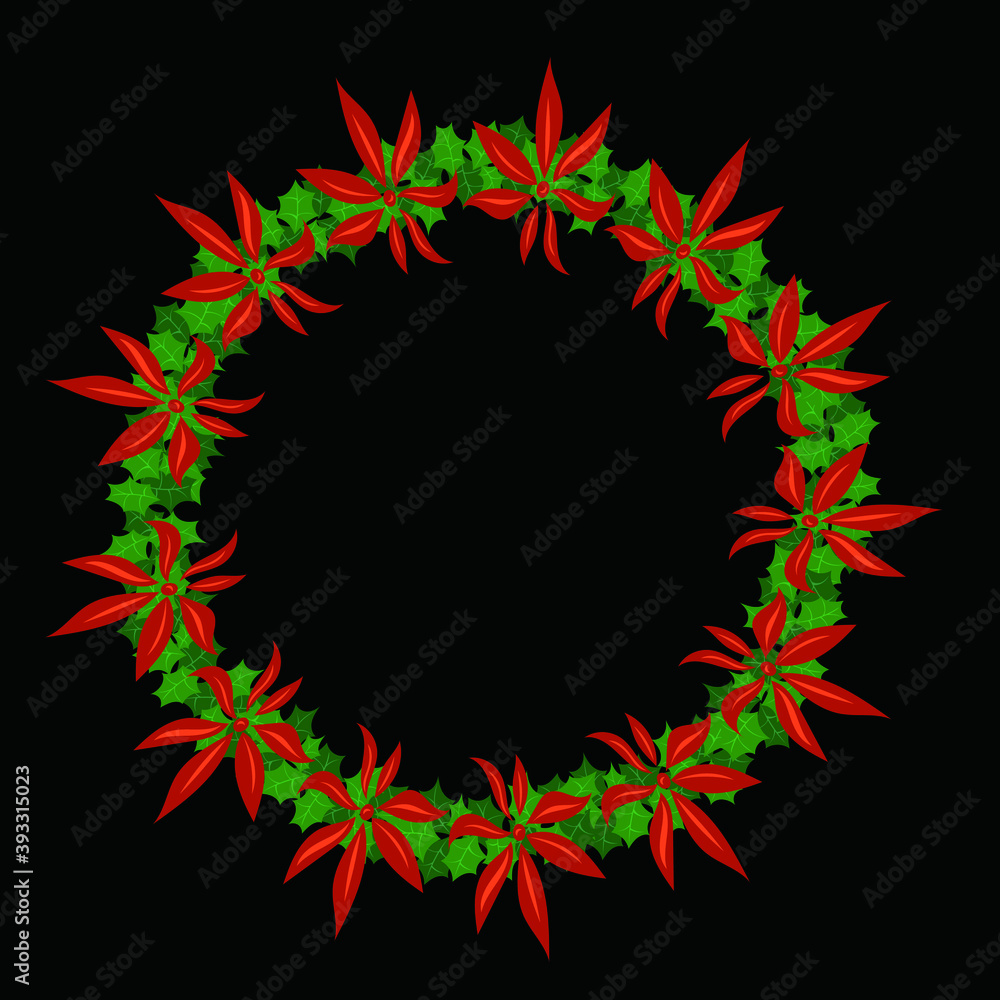 クリスマスの柊木とポインセチアのリースのベクター画像
クリスマスの柊木とポインセチアのリースのベクター画像