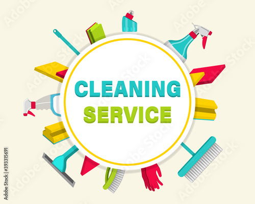 Household items for cleaning. House cleaning service for apartments, residential homes and commercial buildings. vector illustration.