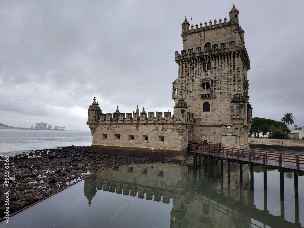 View on the Belem Tower in Lisbon, Portugal at autumn