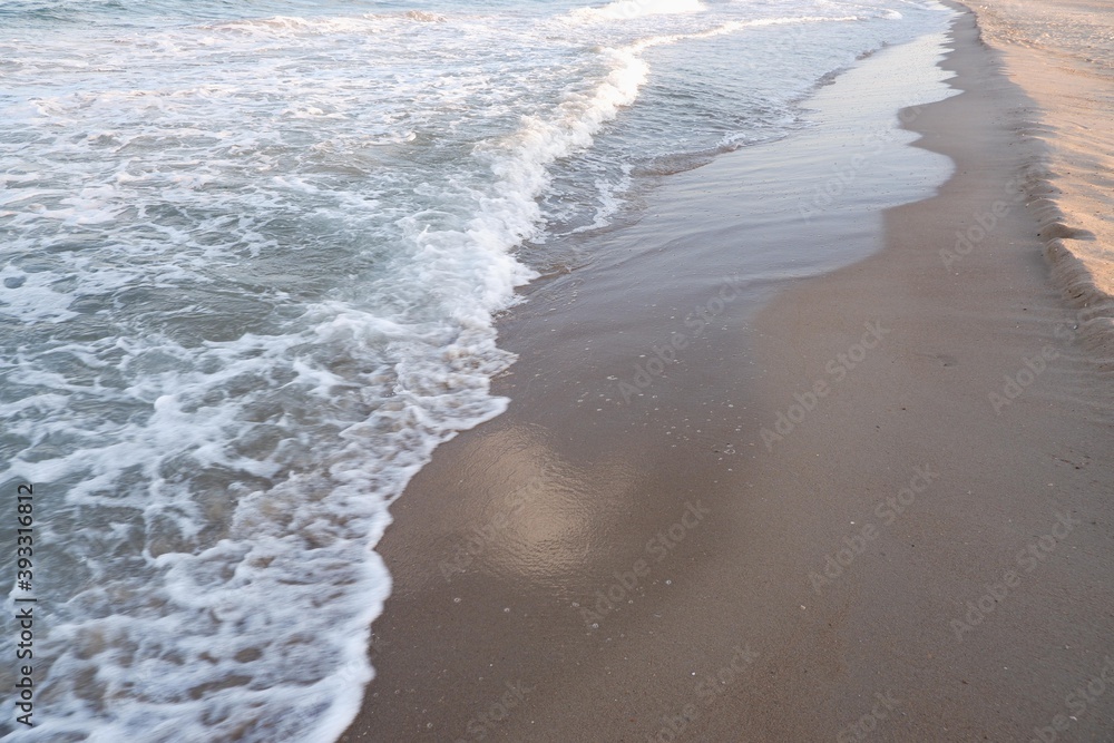 Clear sea water, wave and sand beach. Text space. Clear sea water, wave and sand beach. Text space.