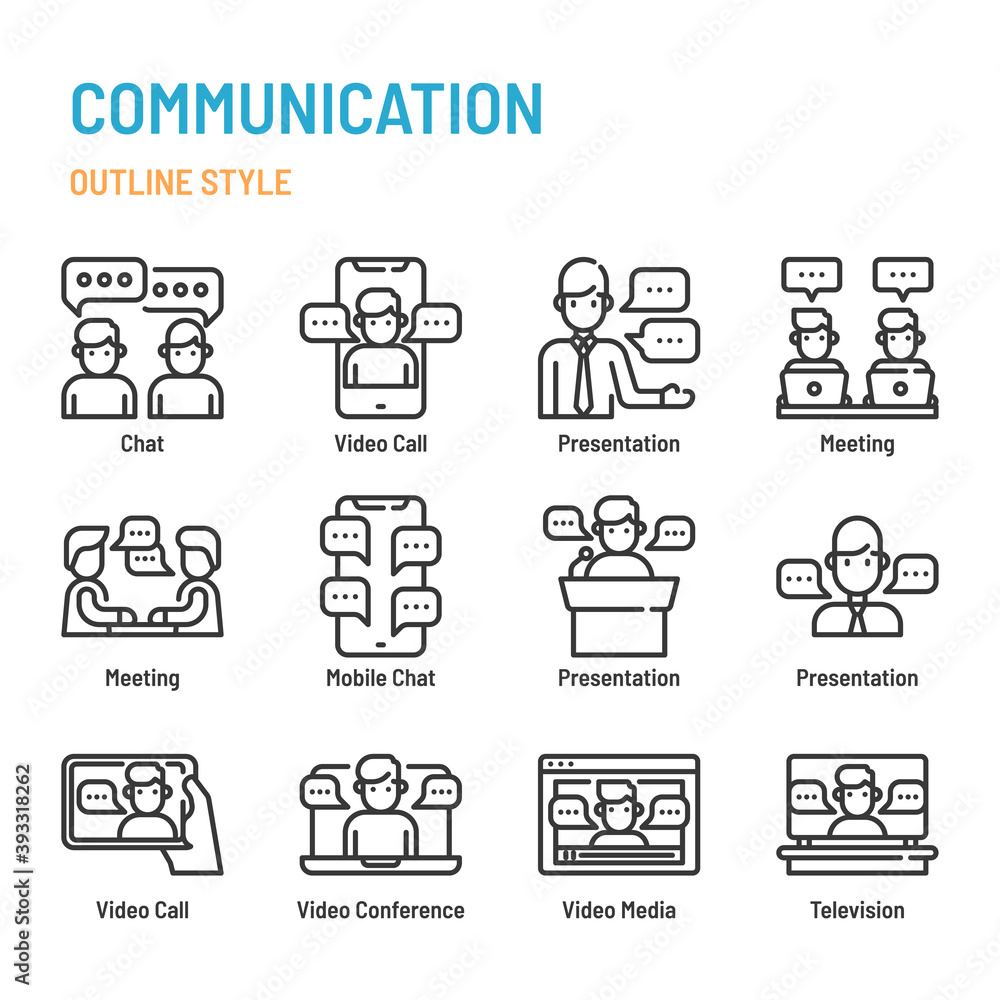 Communication in outline icon and symbol set Communication in outline icon and symbol set