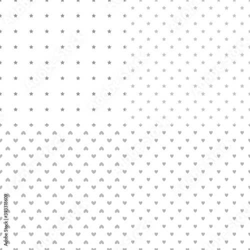 Set of backgrounds with stars and hearts. Seamless patterns. Black and white illustration