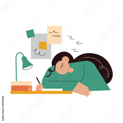Young sleepy woman sitting in office and napping during working day
