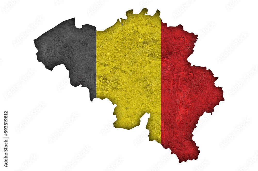Karte und Fahne von Belgien auf verwittertem Beton Karte und Fahne von Belgien auf verwittertem Beton