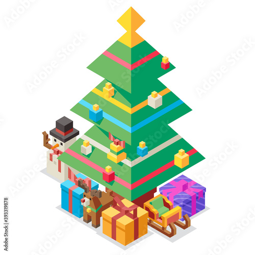 New year isometric christmas tree gift box flat design vector illustration © alestraza