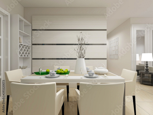 spacious dining room design next to the modern kitchen  with a beautiful dining table and greenery