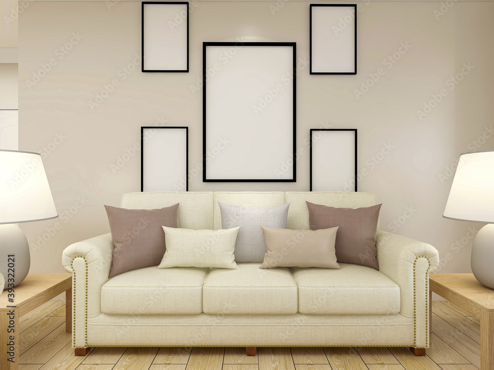 spacious living room design of modern residence, with sofa, tea table, decorative painting, etc spacious living room design of modern residence, with sofa, tea table, decorative painting, etc