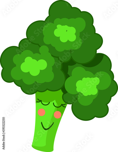 Cute broccoli cabbage with a smile and pink cheeks  character