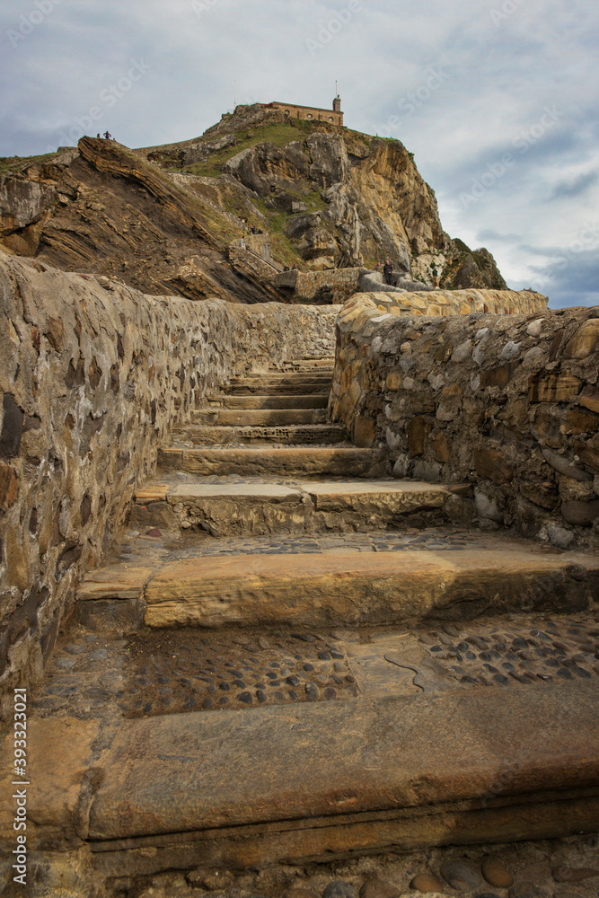 Fototapeta premium Stairs of San Juan de Gaztelugatxe in Bermeo, Basque Country in Spain