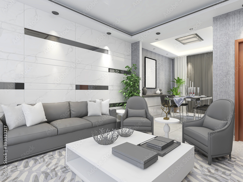 Fototapeta premium simple modern living room sofa with coffee table, with green plants on the table.