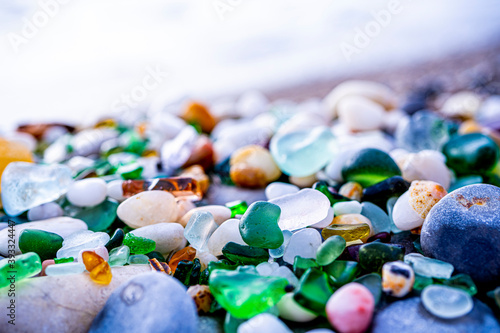 Glass and rocks moulded by the sea
