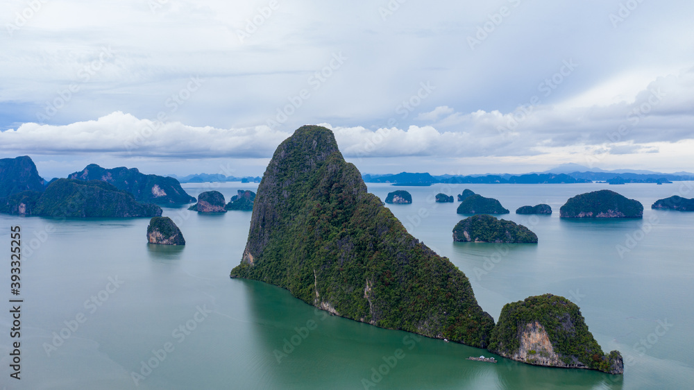 Aerial view landscape mist and the sun light background samet nangchee viewpoint phang nga Thailand