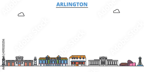 United States, Arlington cityscape line vector. Travel flat city landmark, oultine illustration, line world icons