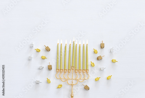 Image of jewish holiday Hanukkah with menorah  traditional Candelabra 