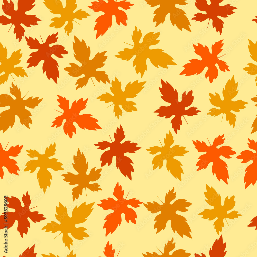 Seamless pattern of yellow and orange maple leaves on a yellow background Seamless pattern of yellow and orange maple leaves on a yellow background