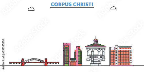 United States, Corpus Christi cityscape line vector. Travel flat city landmark, oultine illustration, line world icons