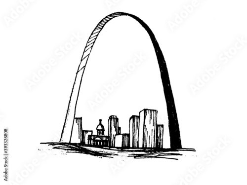 The Gateway Arch vector hand drawn black and white illustration 