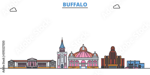 United States, Buffalo cityscape line vector. Travel flat city landmark, oultine illustration, line world icons