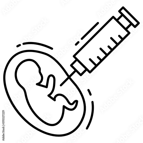 IVF Logo Sign Concept,  foetus with vial Vector Icon Design, In Vitro Fertilization Symbol on White Background, Pregnancy and obstetrician Sign, 