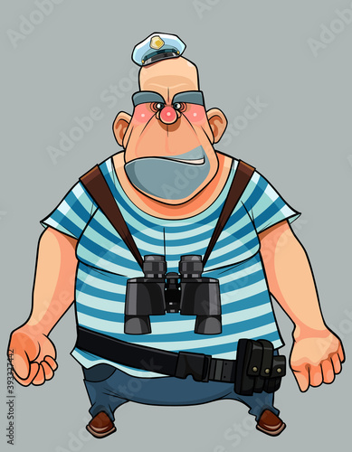 cartoon man standing in sailor clothes with binoculars around his neck