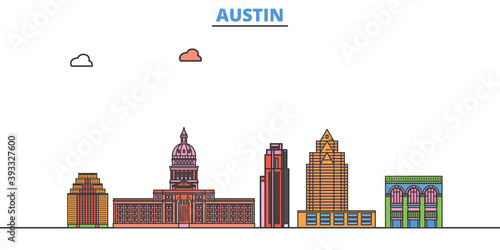 United States, Austin cityscape line vector. Travel flat city landmark, oultine illustration, line world icons
