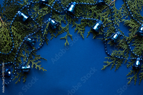 blue new yeAR BACKLGROUND, christmas tree ball photo