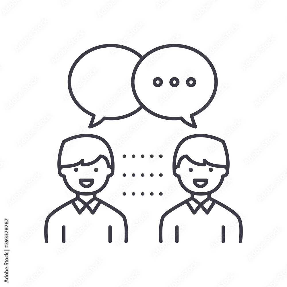 Conversation icon, linear isolated illustration, thin line vector, web design sign, outline concept symbol with editable stroke on white background. Conversation icon, linear isolated illustration, thin line vector, web design sign, outline concept symbol with editable stroke on white background.