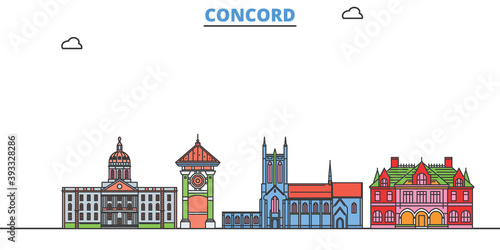 United States, Concord cityscape line vector. Travel flat city landmark, oultine illustration, line world icons