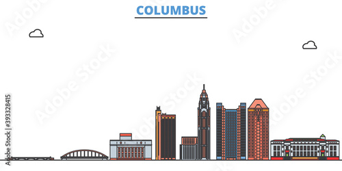 United States, Columbus cityscape line vector. Travel flat city landmark, oultine illustration, line world icons