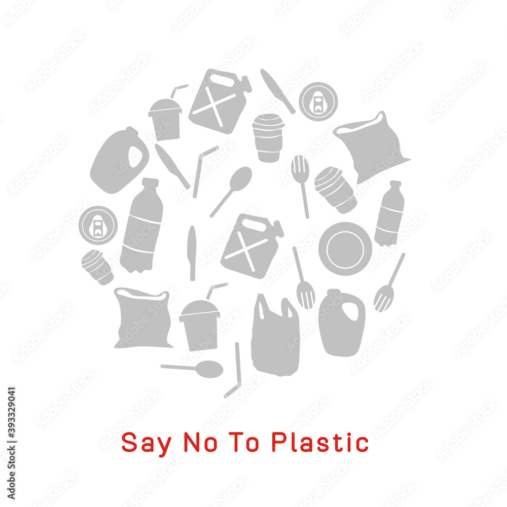 Say no to plastic Hand drawn doodle plastic