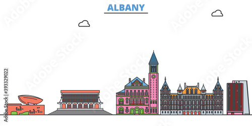 United States, Albany cityscape line vector. Travel flat city landmark, oultine illustration, line world icons