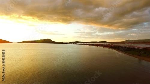 Aerial view of Pylos (Navarino) bay, Peloponnese, Greece, at dusk photo